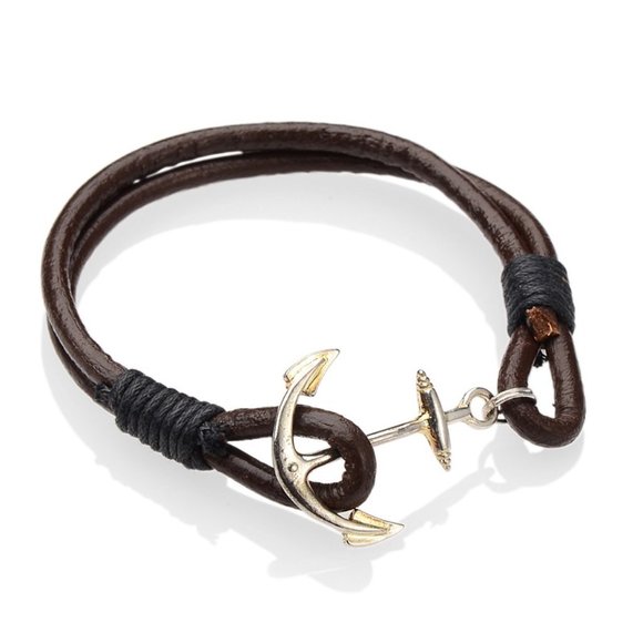 Genuine Leather Ships Anchor Clasp Bracelet